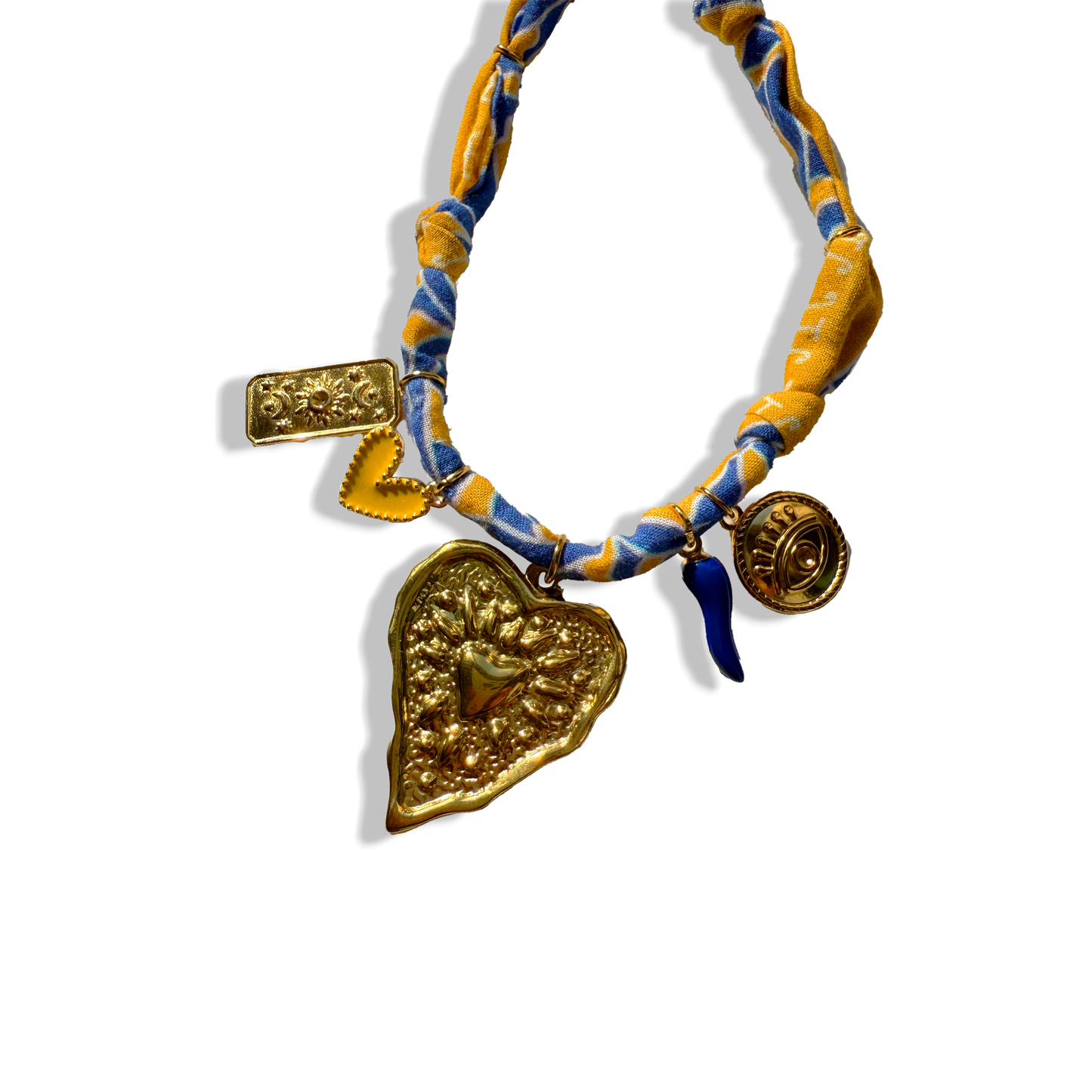 COLLIER COEUR - Jaune Bleu