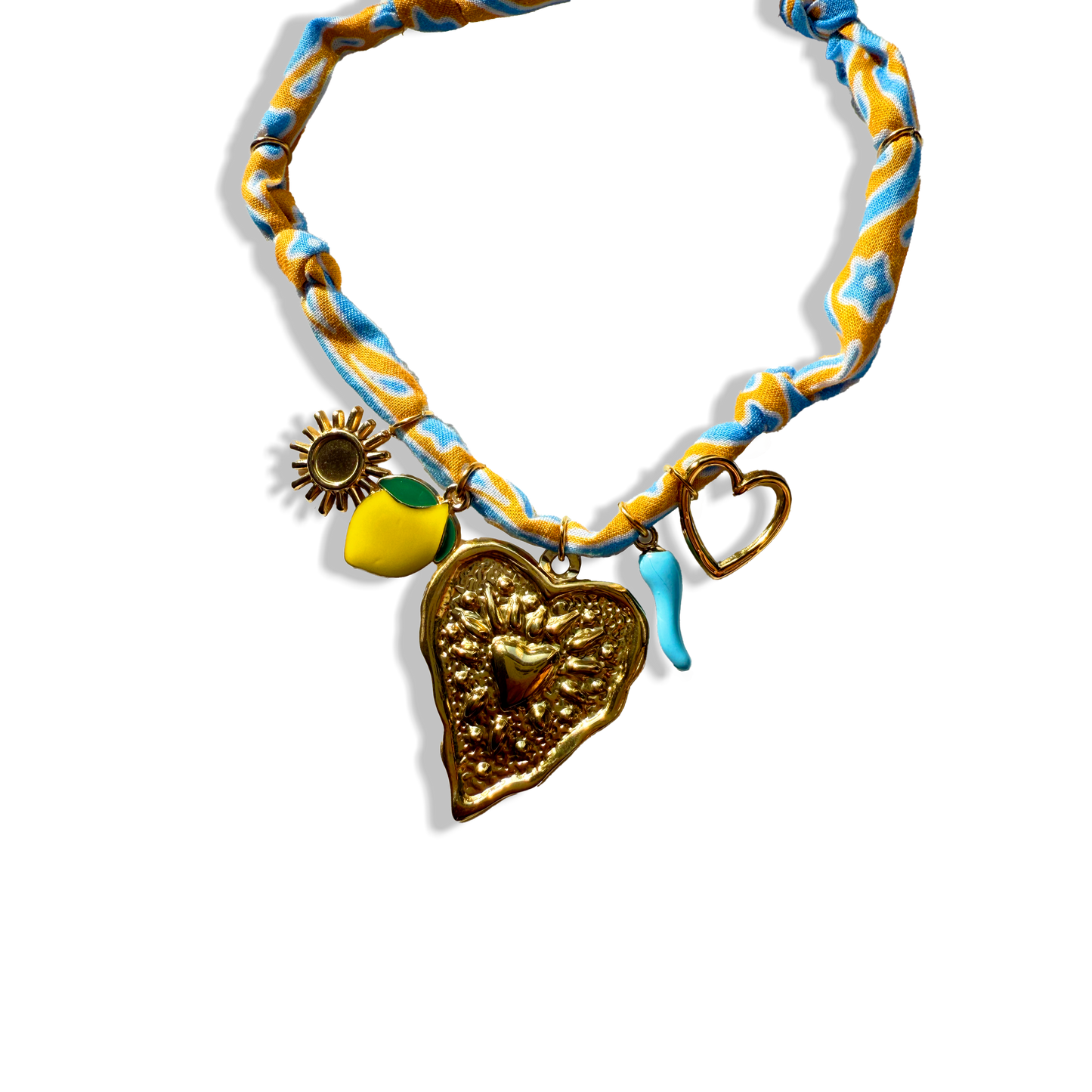 COLLIER COEUR - Jaune Bleu Ciel