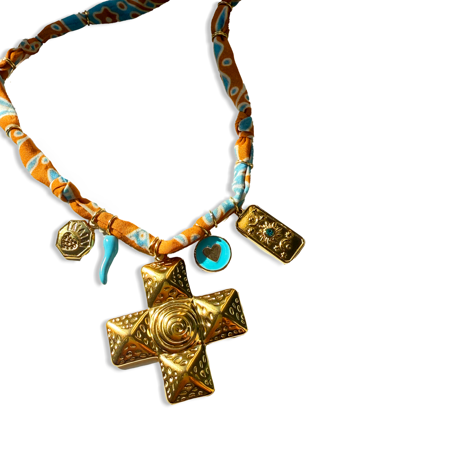 COLLIER CROIX - Orange Bleu