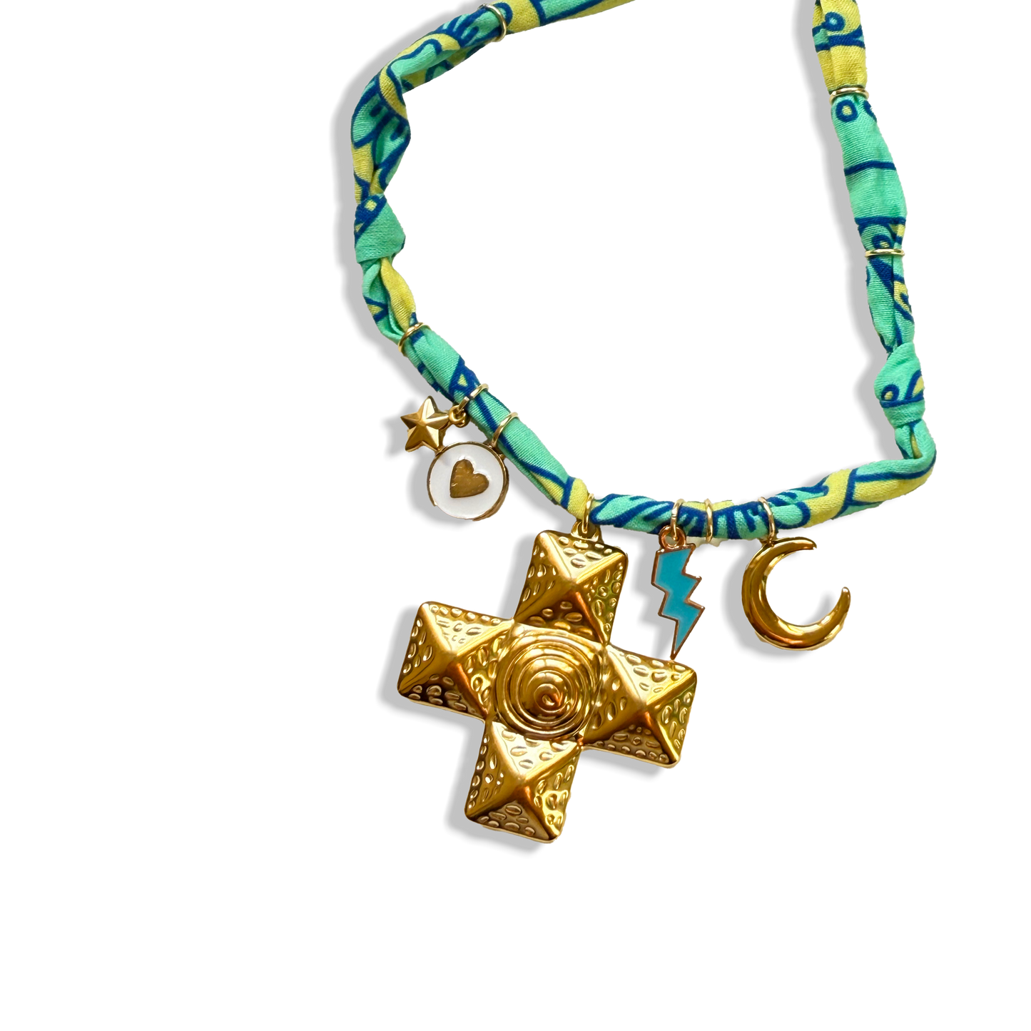 COLLIER CROIX - Vert Jaune