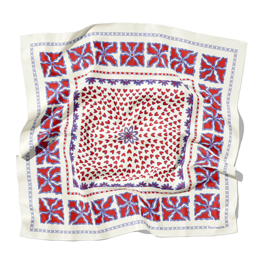 FOULARD HANOI SOIE - Blanc Rouge