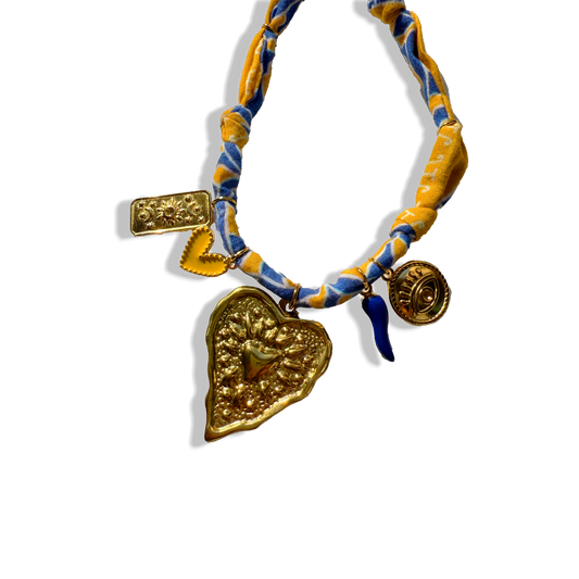 COLLIER COEUR - Jaune Bleu