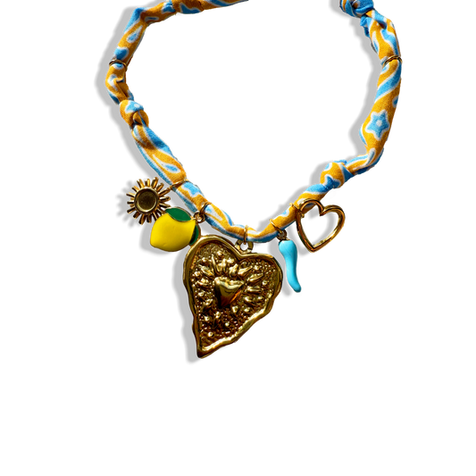 COLLIER COEUR - Jaune Bleu Ciel