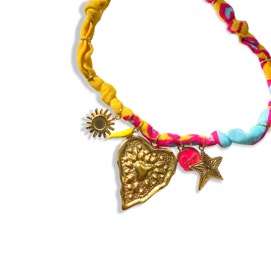 COLLIER COEUR - Jaune Rose Bleu