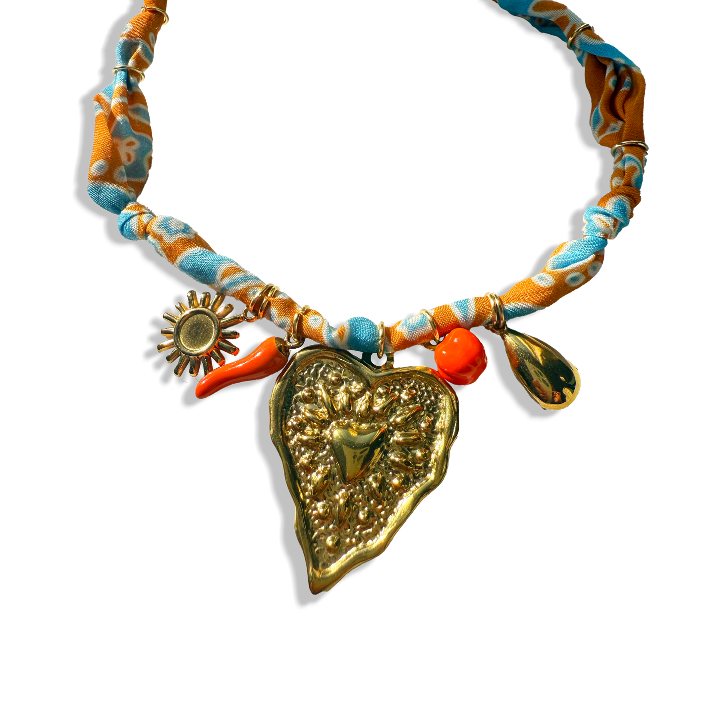 COLLIER COEUR - Orange Bleu