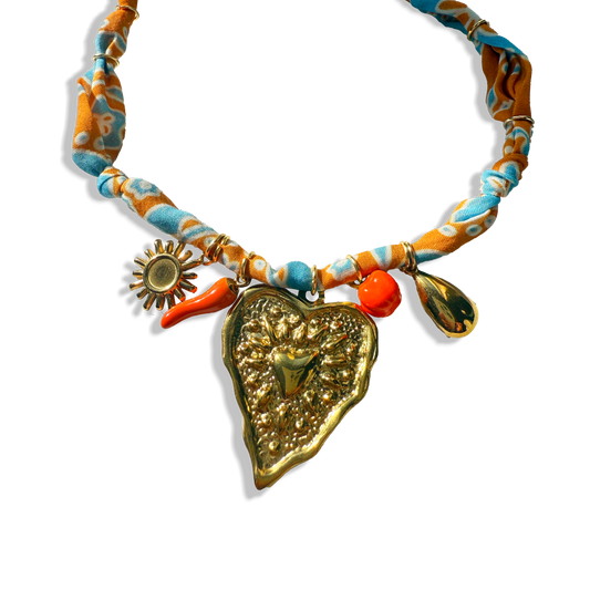 COLLIER COEUR - Orange Bleu