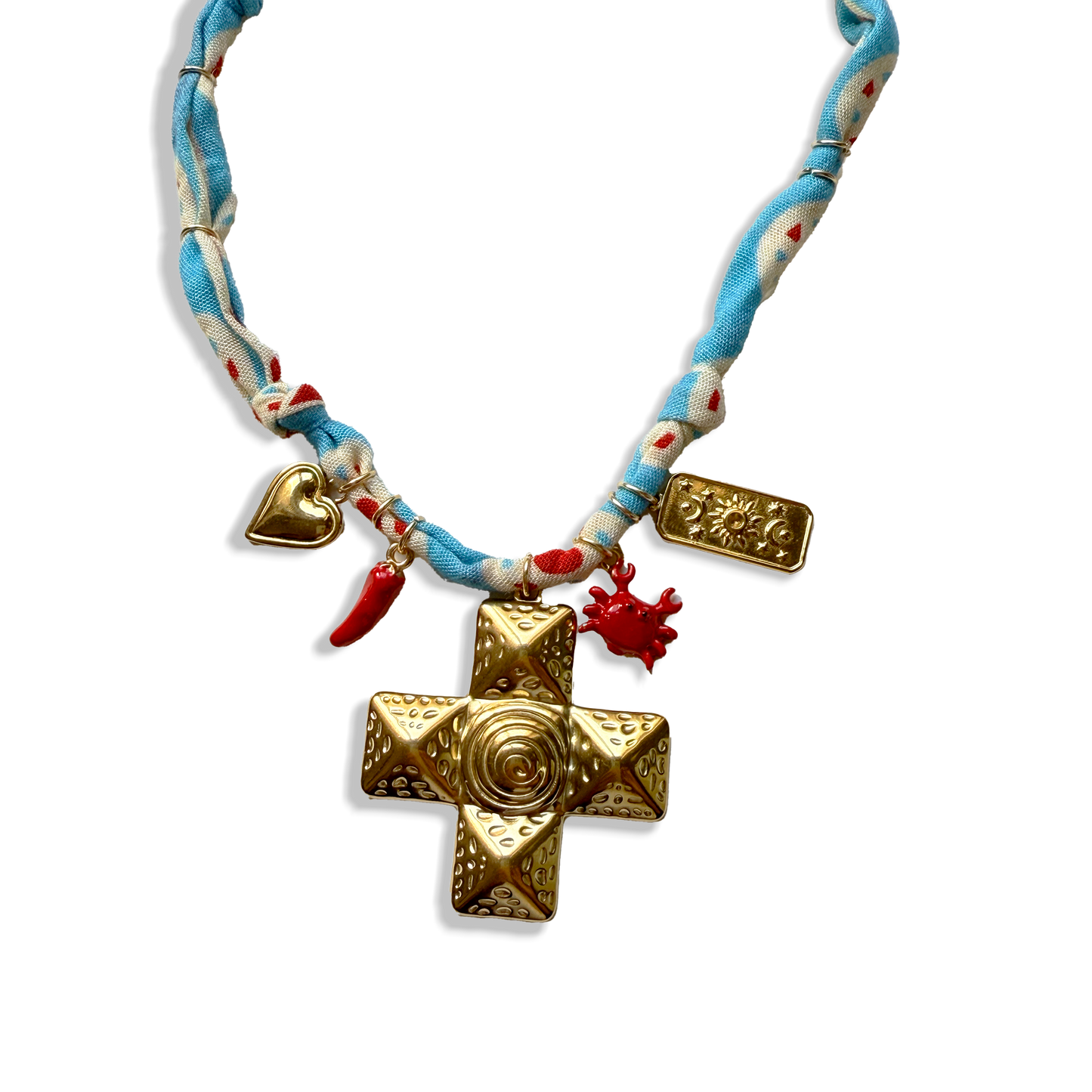 COLLIER CROIX - Bleu Rouge