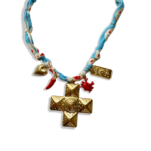 COLLIER CROIX - Bleu Rouge
