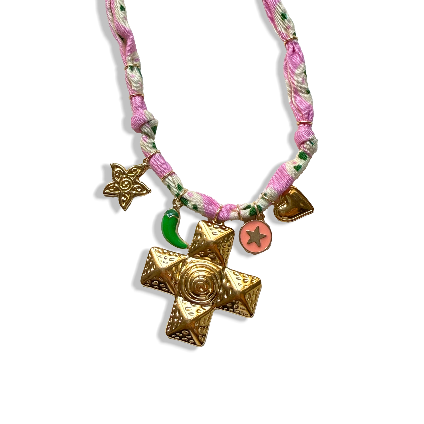 COLLIER CROIX - Rose Vert