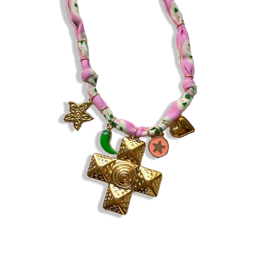 COLLIER CROIX - Rose Vert