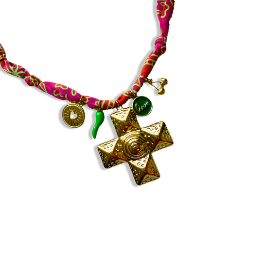 COLLIER CROIX - Rose Vert