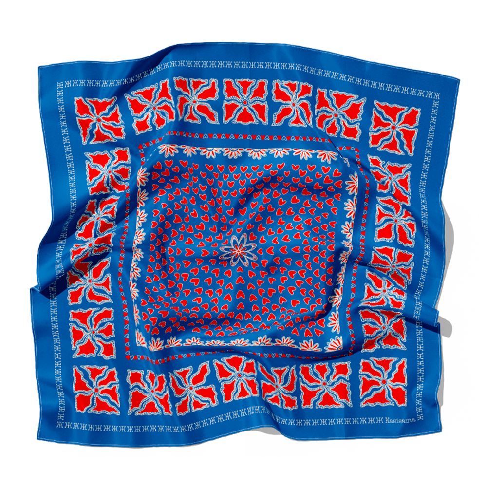 FOULARD HANOI SOIE - Bleu Rouge