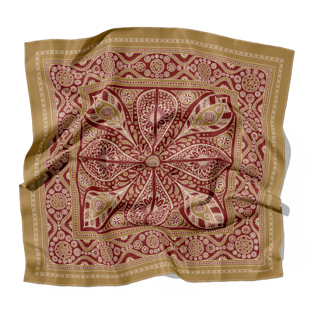 FOULARD VANG VIENG SOIE - Beige Bordeaux