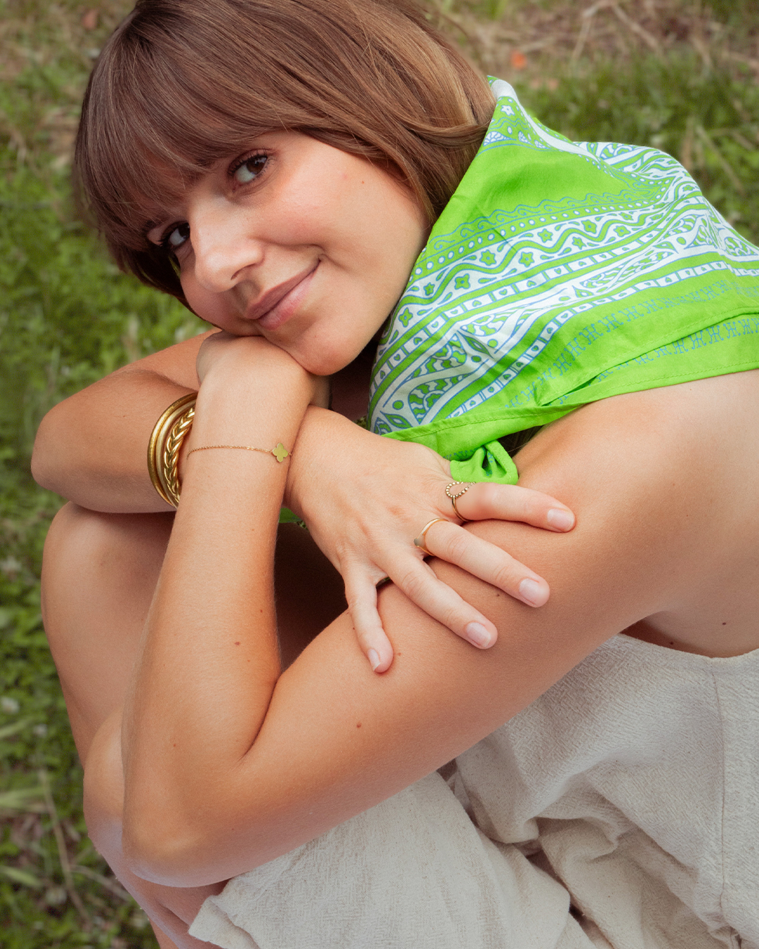 FOULARD SIARGAO SOIE - Vert Blanc