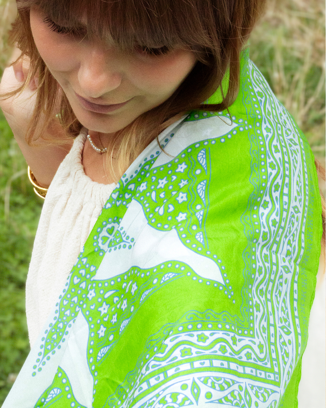 FOULARD SIARGAO SOIE - Vert Blanc