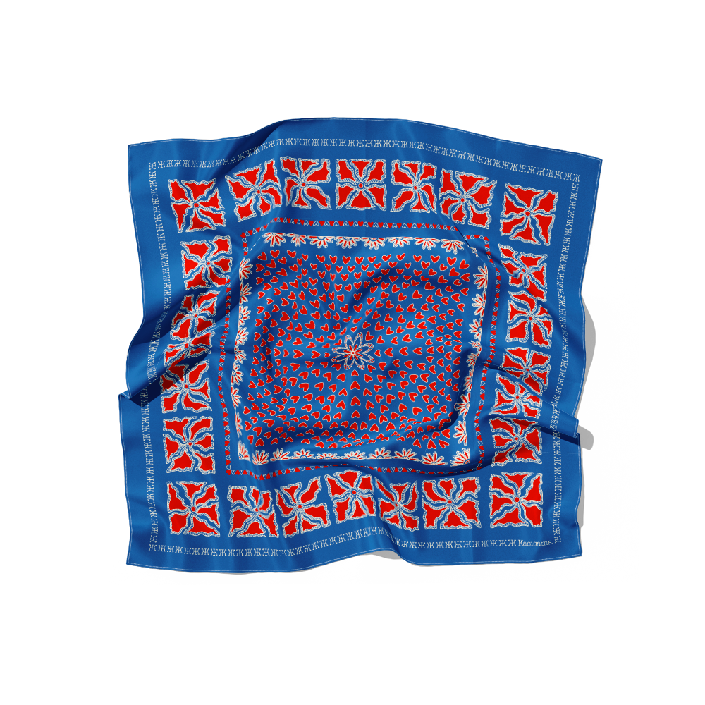 FOULARD HANOI SOIE - Bleu Rouge