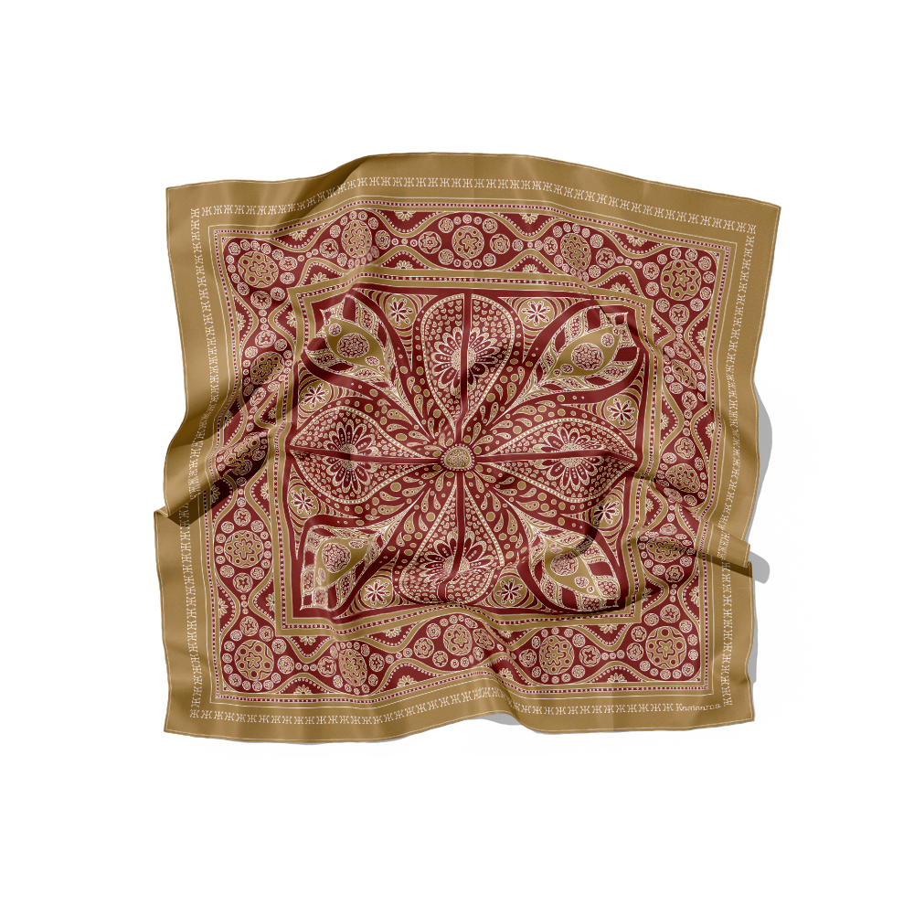FOULARD VANG VIENG SOIE - Beige Bordeaux