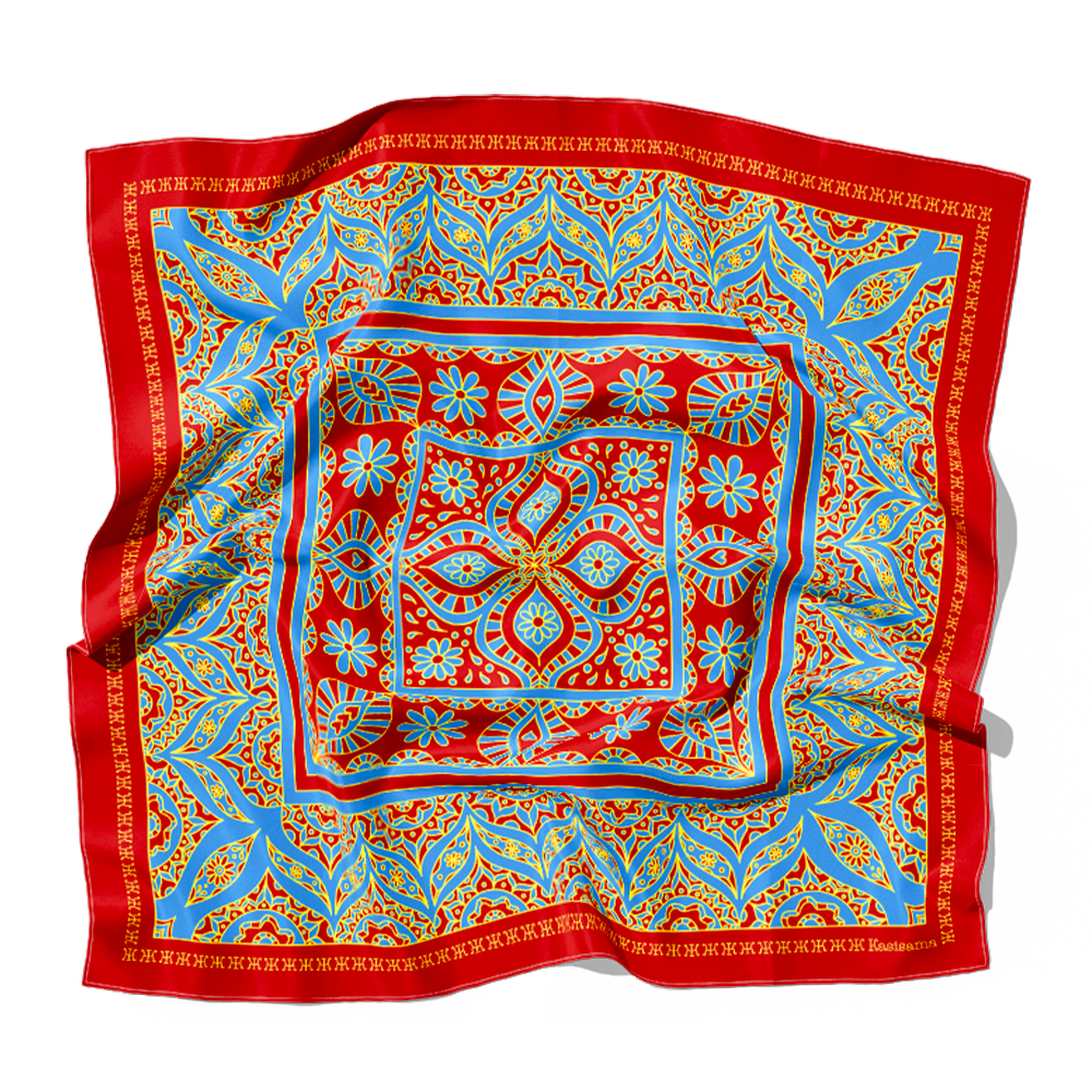 FOULARD HOIAN SOIE - Rouge Bleu