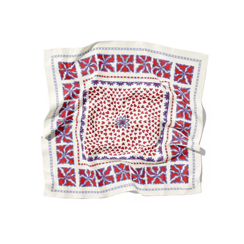 FOULARD HANOI SOIE - Blanc Rouge