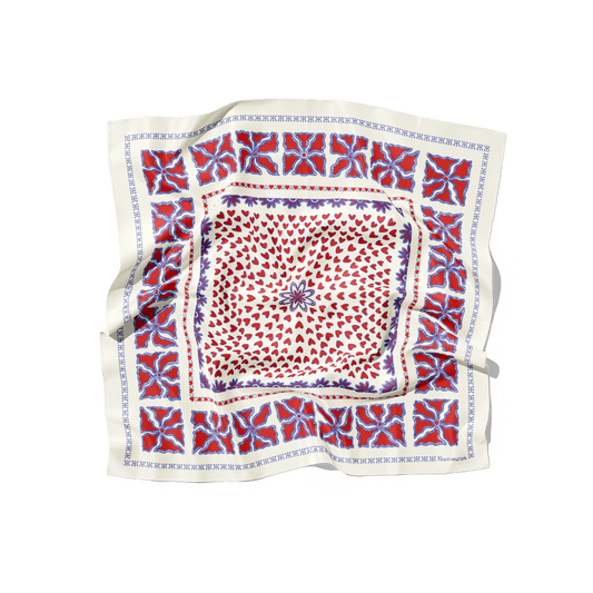 FOULARD HANOI SOIE - Blanc Rouge
