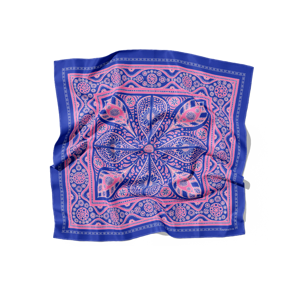 FOULARD VANG VIENG SOIE -  Bleu Rose