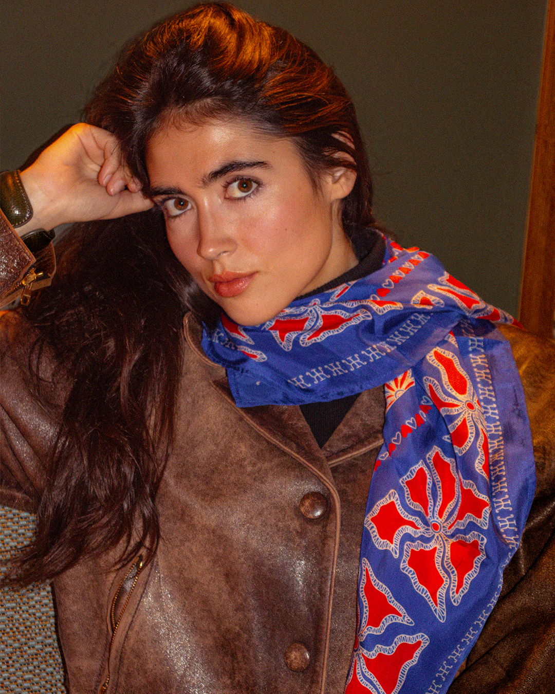 FOULARD HANOI SOIE - Bleu Rouge