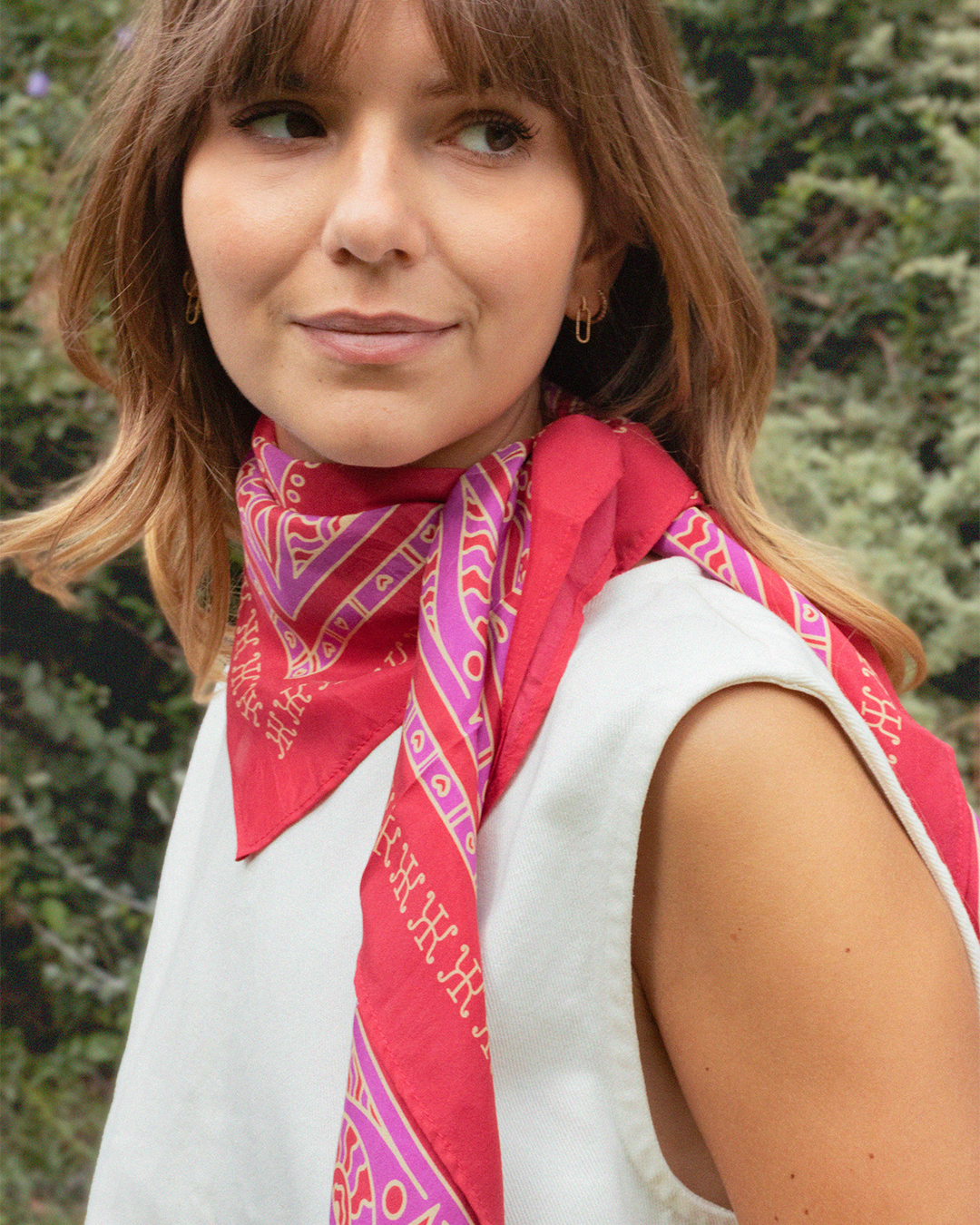 FOULARD SIARGAO SOIE - Rose Rouge